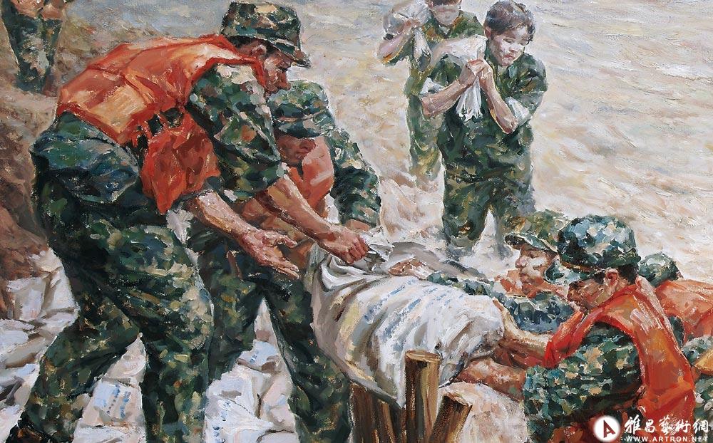 军民抗洪图(局部)picture of flood-fighting by the army and the